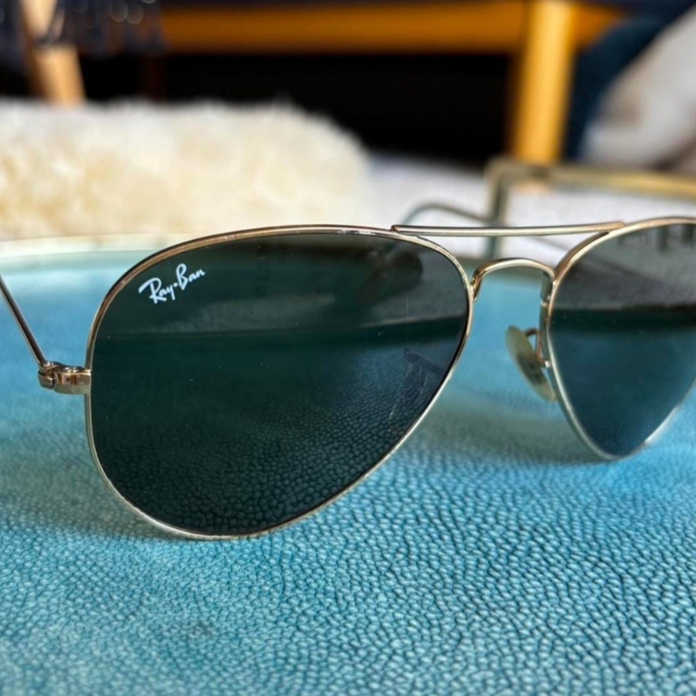 Ray-Ban Aviator Sunglasses - Silver Frame with Green Lenses